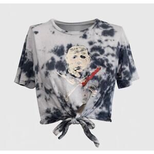 Women’s XL Tie-Dye Horror Graphic Cropped T-Shirt – Michael Myers Style Top